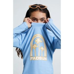 PacSun Kids Rashguard Large Blue Long Sleeve Palm Tree Swim Shirt Comfort NWT